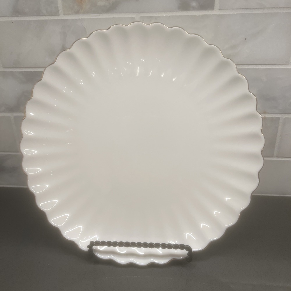 NEW-Grace's Teaware White Ruffle Gold Trim salad Plate 8.5"